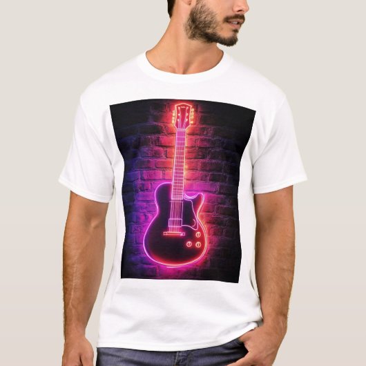Moderne Mannen Neon Guitar Basics T-shirt (Voorkant)