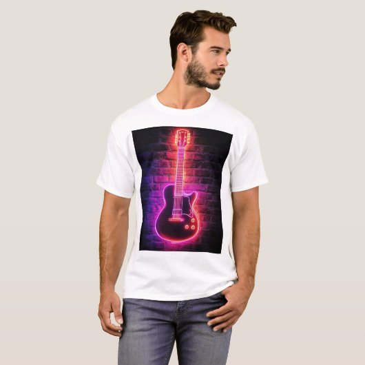 Moderne Mannen Neon Guitar Basics T-shirt (Voorkant volledig)