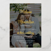 Moderne manuscript 2 foto's zwarte QR Code online Folie Uitnodiging (Voorkant)