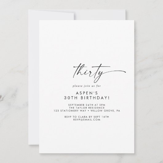 Moderne Manuscript 30th Birthday Partij Uitnodigin Kaart (Voorkant)