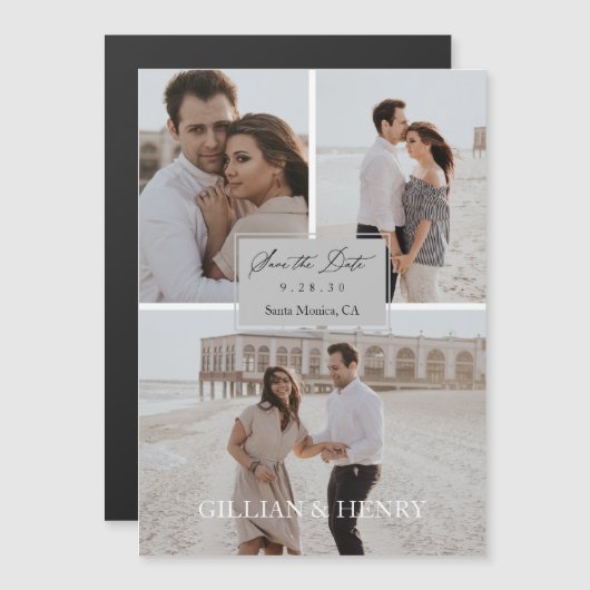 Moderne Manuscript 3 de Collage van de Foto sparen Magnetische Uitnodiging (Voorkant / Achterkant)