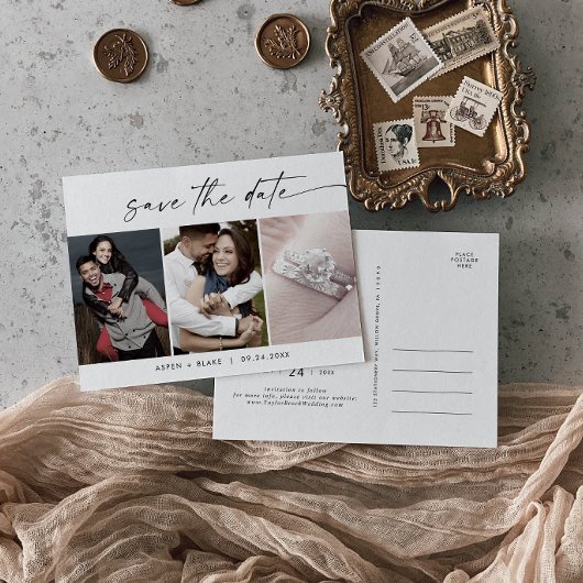 Moderne Manuscript 3 het Malplaatje van de Foto sp Uitnodiging Briefkaart