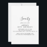 Moderne Manuscript 70th Birthday Partij Uitnodigin Kaart<br><div class="desc">Vier een mijlpaal 70e verjaardag met deze slanke en minimalistische uitnodiging. Met een eenvoudig zwart-wit ontwerp toont het unieke industriële belettering met een moderne boho-touch. Volledig aanpasbaar in elke kleur, u kunt het ontwerp elegant houden zoals het is of het personaliseren met uw eigen afbeeldingen en illustraties voor een unieke...</div>