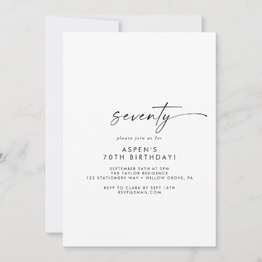 Moderne Manuscript 70th Birthday Partij Uitnodigin Kaart (Voorkant)