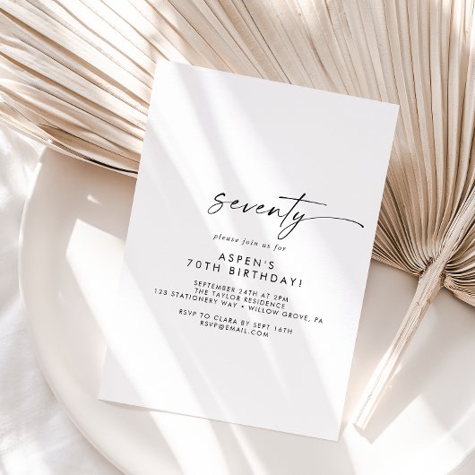Moderne Manuscript 70th Birthday Partij Uitnodigin Kaart