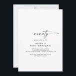 Moderne Manuscript 90th Birthday Partij Uitnodigin Kaart<br><div class="desc">Deze moderne scriptversie van de 90e verjaardagsfeestuitnodiging is perfect voor een minimalistische verjaardagsfeestje. Het eenvoudige zwarte en witte ontwerp is voorzien van een unieke industriële lettertypografie met een moderne boho-stijl. in elke kleur. Houd het ontwerp minimaal en elegant, zoals het is, of personaliseer het door uw eigen grafiek en kunstwerk...</div>