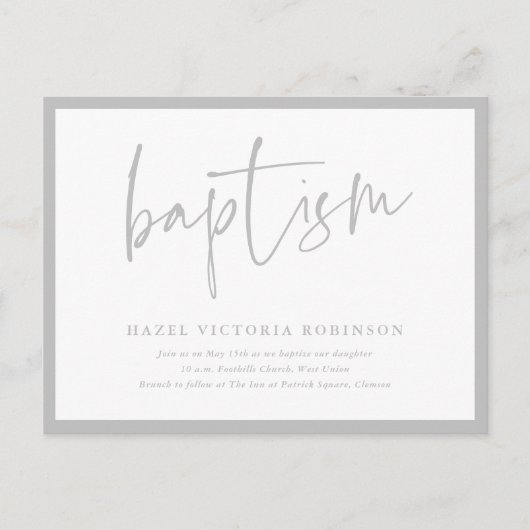 Moderne Manuscript Baptism & Christening Uitnodigi Briefkaart (Voorkant)