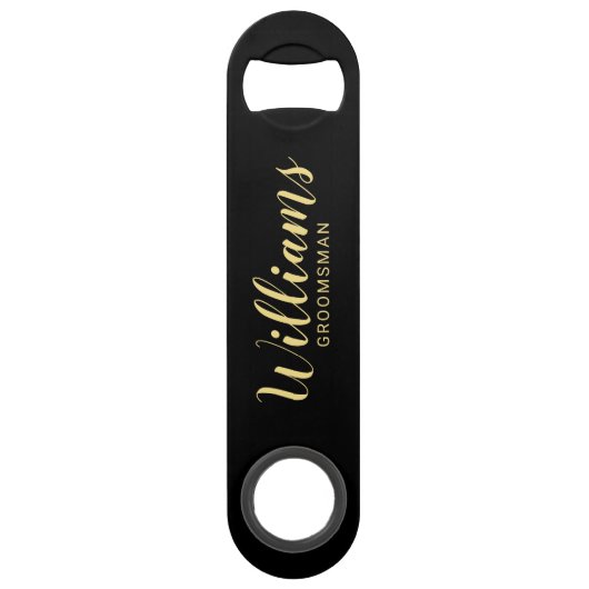 Moderne Manuscript Black & Gold-gepersonaliseerde  Speed Flessenopener (Voorkant)