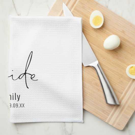Moderne Manuscript Bride Name Date Keepomwille Theedoek (Quarter Fold)