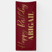 Moderne Manuscript Burgundy Gold Happy Birthday Spandoek (Verticaal)