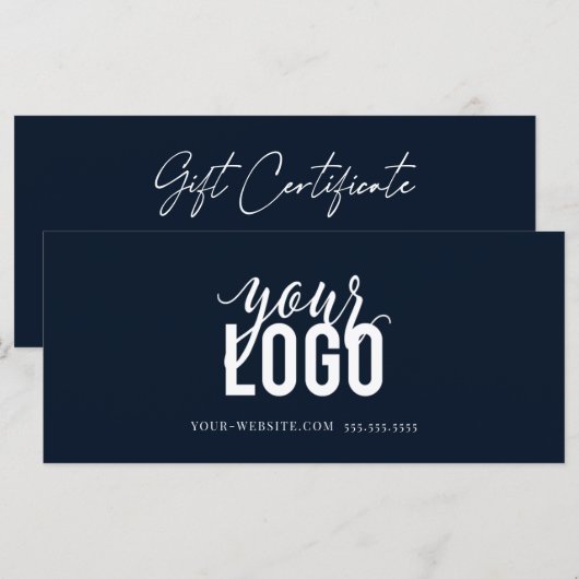 Moderne Manuscript Business Gift Certificate Navy (Voorkant / Achterkant)