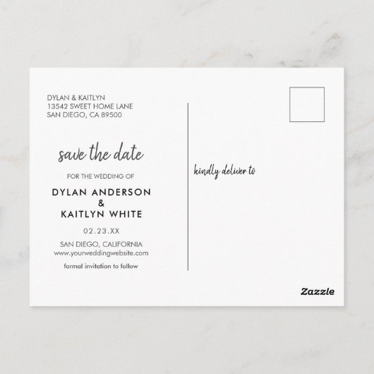 Moderne Manuscript drie Foto's sparen de Datum Briefkaart (Achterkant)