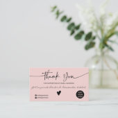 Moderne manuscript dusty roze orde dank u visitekaartje (Staand voorkant)