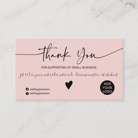 Moderne manuscript dusty roze orde dank u visitekaartje (Voorkant)