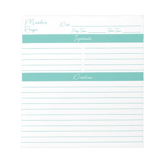 Moderne Manuscript Elegant Aqua Personalized Recip Notitieblok (Voorkant)