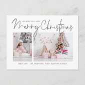 Moderne Manuscript Familie 2 Foto's Zure Kerstmis Feestdagenkaart (Voorkant)