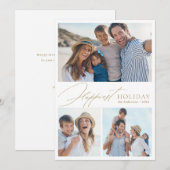 Moderne Manuscript Familie 3 de Foto gelukkigste H Feestdagenkaart (Voorkant / Achterkant)