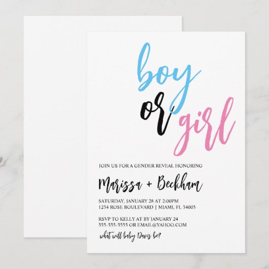 Moderne Manuscript Gender openbaart Uitnodiging (Voorkant / Achterkant)