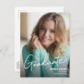 Moderne Manuscript Gepersonaliseerd Afstuderen Fot Aankondigingskaart (Voorkant / Achterkant)