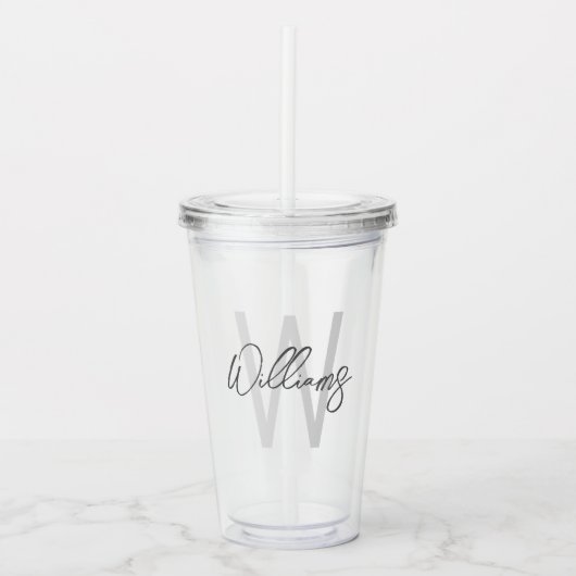 Moderne Manuscript Gepersonaliseerd Monogram en Na Acryl Drinkbeker (Voorkant)