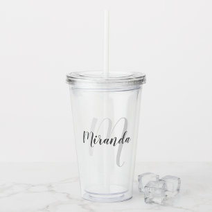 Moderne Manuscript Gepersonaliseerd Monogram en Na Acryl Drinkbeker