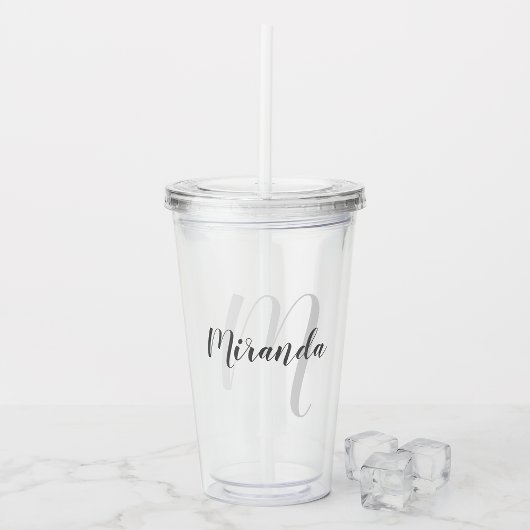 Moderne Manuscript Gepersonaliseerd Monogram en Na Acryl Drinkbeker