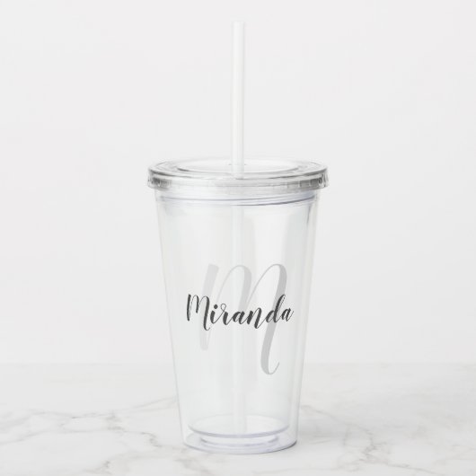 Moderne Manuscript Gepersonaliseerd Monogram en Na Acryl Drinkbeker (Voorkant)