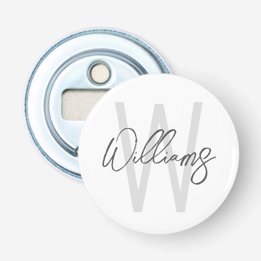 Moderne Manuscript Gepersonaliseerd Monogram en Na Button Flesopener (Voorkant)