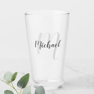 Moderne Manuscript Gepersonaliseerd Monogram en Na Glas