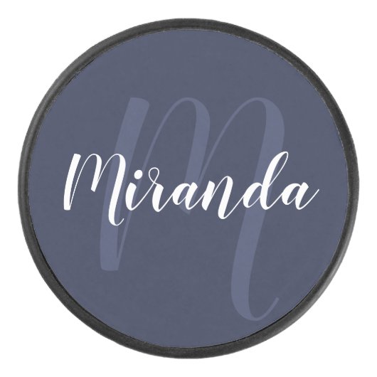 Moderne Manuscript Gepersonaliseerd Monogram en Na Hockey Puck (Voorkant)