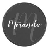 Moderne Manuscript Gepersonaliseerd Monogram en Na Hockey Puck (Voorkant)