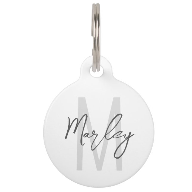 Moderne Manuscript Gepersonaliseerd Monogram en Na Huisdierpenning (Voorkant)