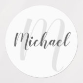 Moderne Manuscript Gepersonaliseerd Monogram en Na Labels (Design 1)