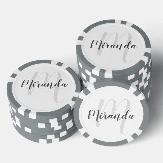 Moderne Manuscript Gepersonaliseerd Monogram en Na Poker Chips (Opstapeling)