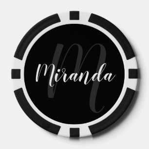 Moderne Manuscript Gepersonaliseerd Monogram en Na Poker Chips