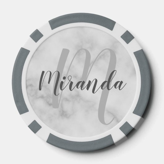 Moderne Manuscript Gepersonaliseerd Monogram en Na Poker Chips (Achterkant)