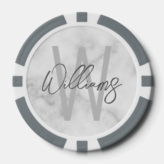 Moderne Manuscript Gepersonaliseerd Monogram en Na Poker Chips (Voorkant)