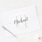 Moderne Manuscript Gepersonaliseerd Monogram en Na Ronde Sticker (Envelop)