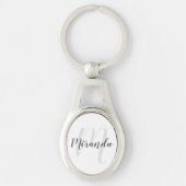 Moderne Manuscript Gepersonaliseerd Monogram en Na Sleutelhanger (Voorkant)