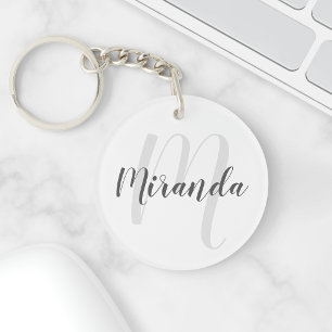 Moderne Manuscript Gepersonaliseerd Monogram en Na Sleutelhanger