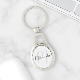 Moderne Manuscript Gepersonaliseerd Monogram en Na Sleutelhanger