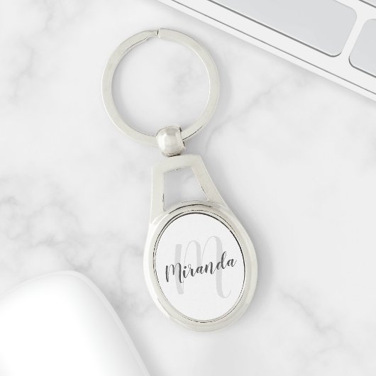 Moderne Manuscript Gepersonaliseerd Monogram en Na Sleutelhanger