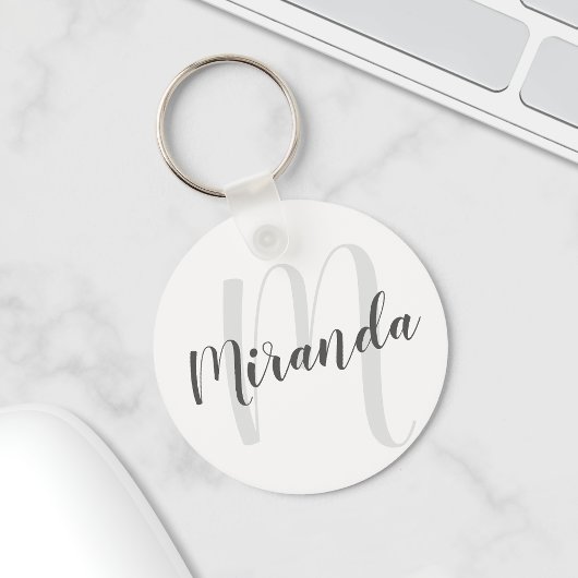 Moderne Manuscript Gepersonaliseerd Monogram en Na Sleutelhanger