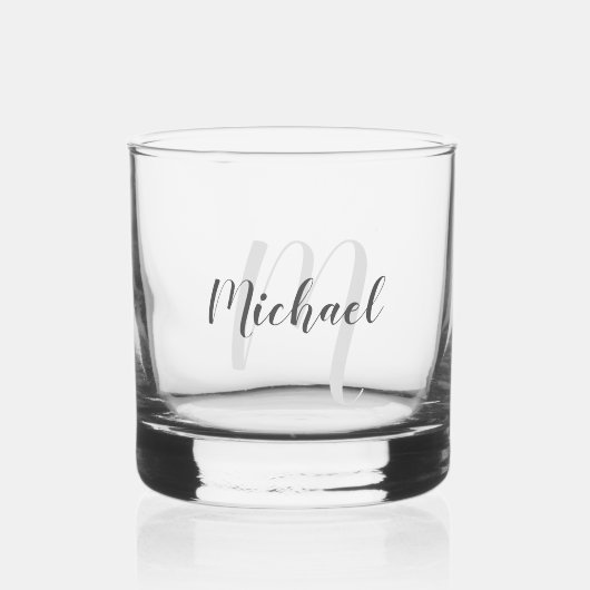 Moderne Manuscript Gepersonaliseerd Monogram en Na Whisky Glas (Voorkant)