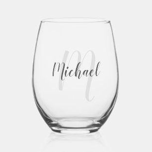 Moderne Manuscript Gepersonaliseerd Monogram en Na Wijnglas Zonder Voet