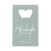 Moderne Manuscript Gepersonaliseerde Bridesmaid Creditkaart Flessenopener (Voorkant)