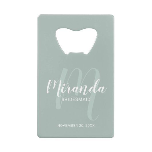 Moderne Manuscript Gepersonaliseerde Bridesmaid Creditkaart Flessenopener (Voorkant)