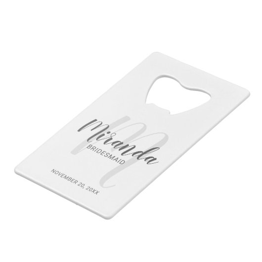 Moderne Manuscript Gepersonaliseerde Bridesmaid Creditkaart Flessenopener (Voorkant Gekanteld)