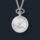 Moderne Manuscript Gepersonaliseerde Bridesmaid Horloge<br><div class="desc">Voeg een persoonlijk tintje toe aan uw bruiloft met een gepersonaliseerd bruidsmeisje cadeau. Dit ontwerp is voorzien van gepersonaliseerde bruidsmeisje naam in grijs moderne script lettertype stijl met titel en trouwdatum in grijs moderne sans serif lettertype stijl op witte marmeren achtergrond. Ook perfect voor bruidsmeisje, moeder van de bruid en...</div>