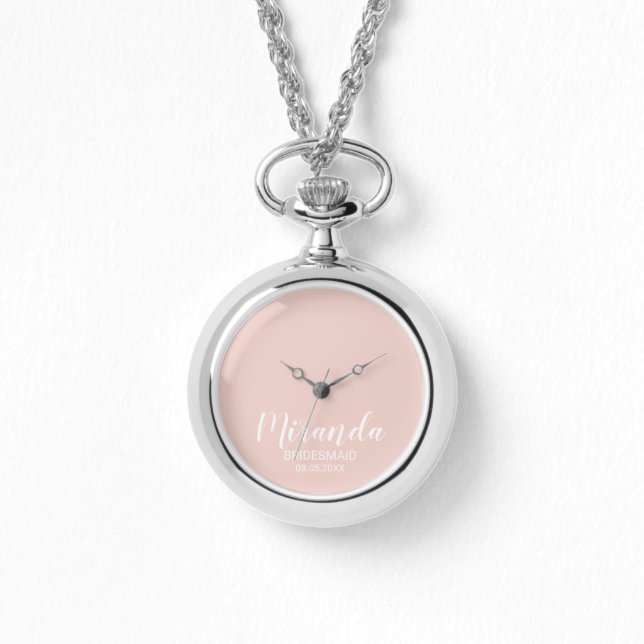 Moderne Manuscript Gepersonaliseerde Bridesmaid Horloge (Voorkant)